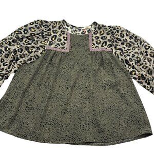 Entro Mixed Leopard Animal Print Embroidered Boho Blouse Women's Size Medium